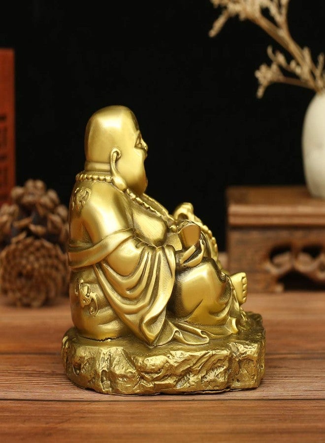 BRABUD Chinese Fengshui Brass Laughing Buddha with Ingot Wealth Figurine Lucky Statue Home Decoration ZD154 - Image 4